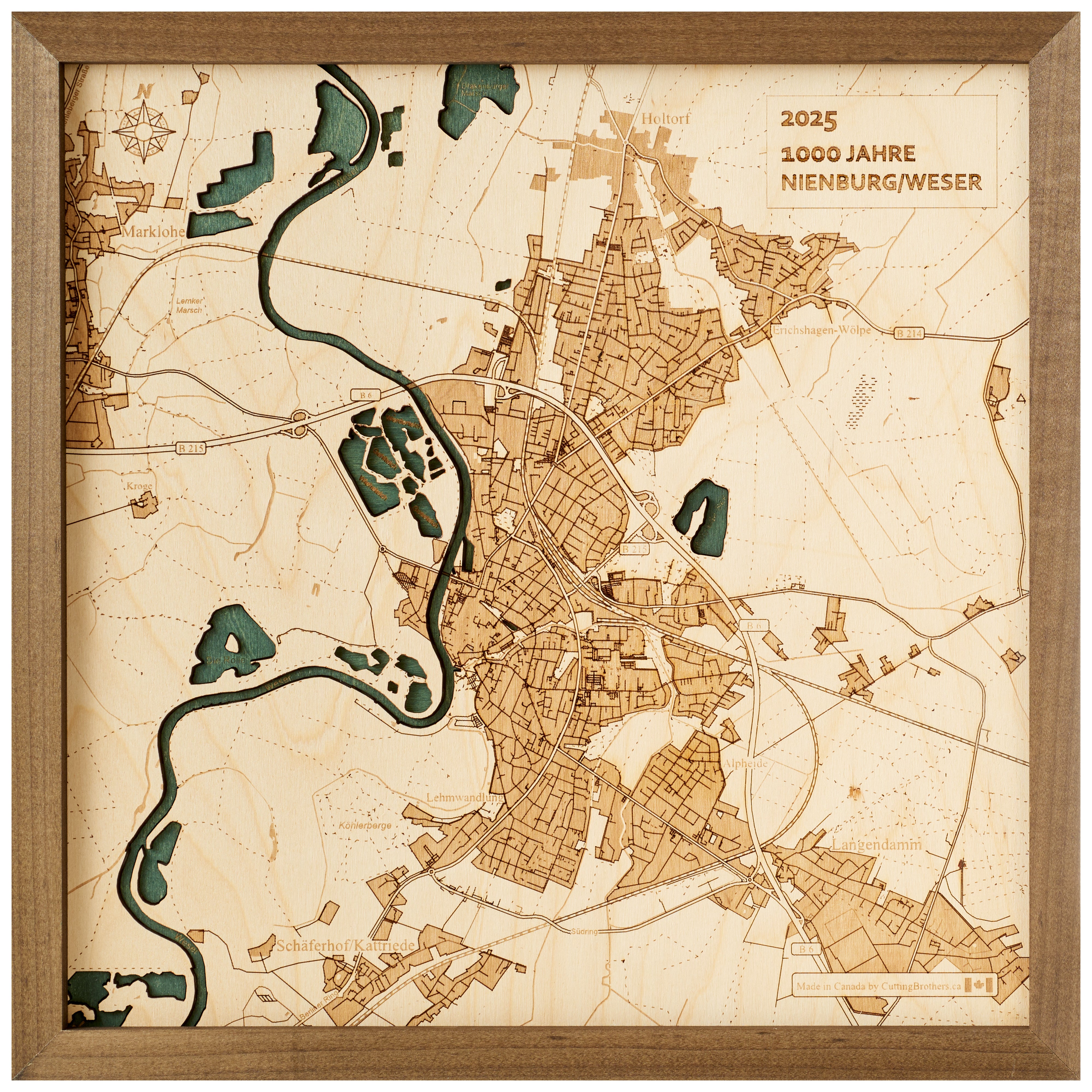 NIENBURG/WESER 3D WOODEN WALL MAP - Version S