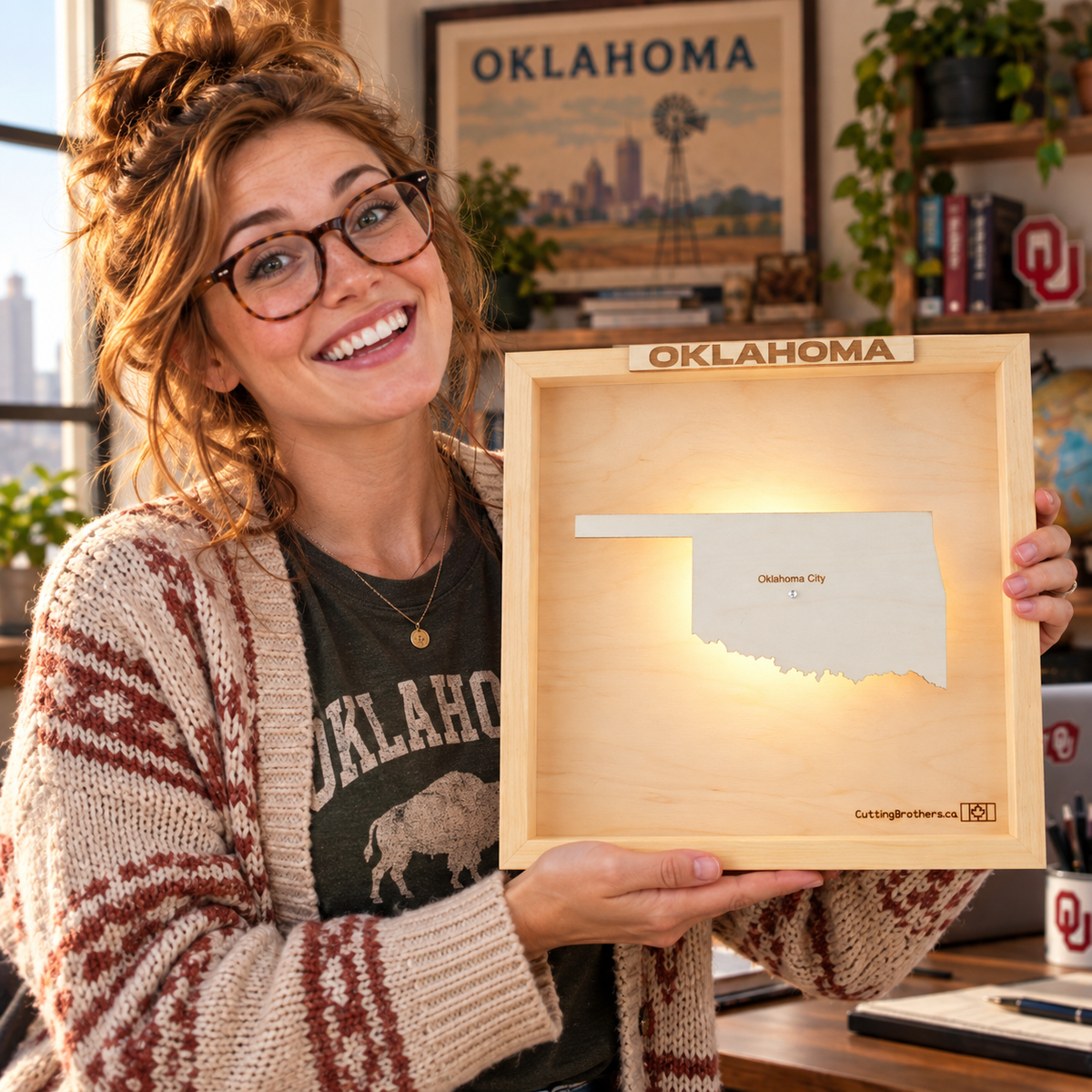 OKLAHOMA 3D WOODEN WALL MAP - Version S