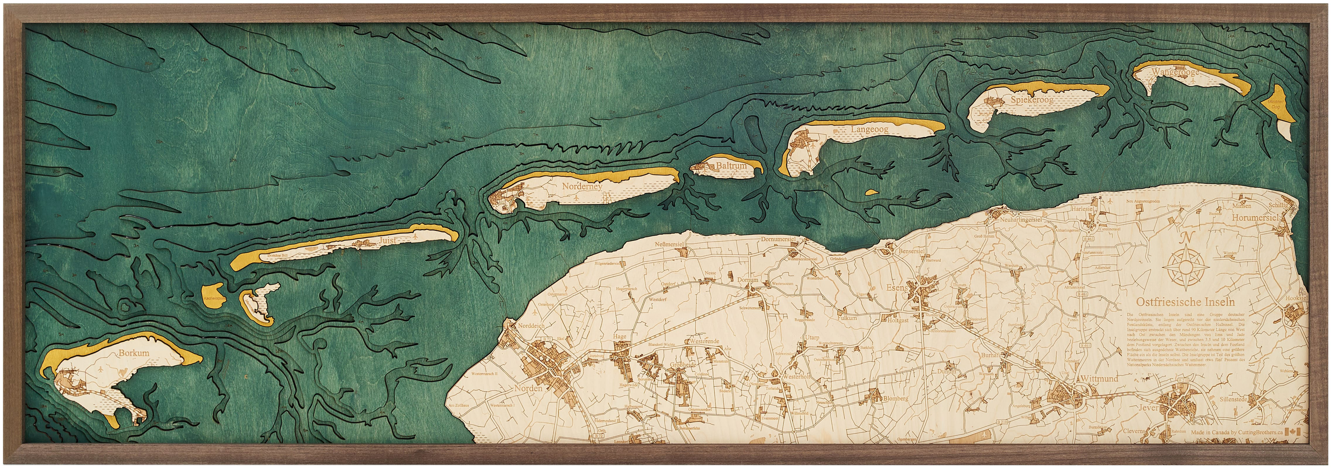 EASTFRISIAN ISLANDS 3D WOODEN WALL MAP - Version XL