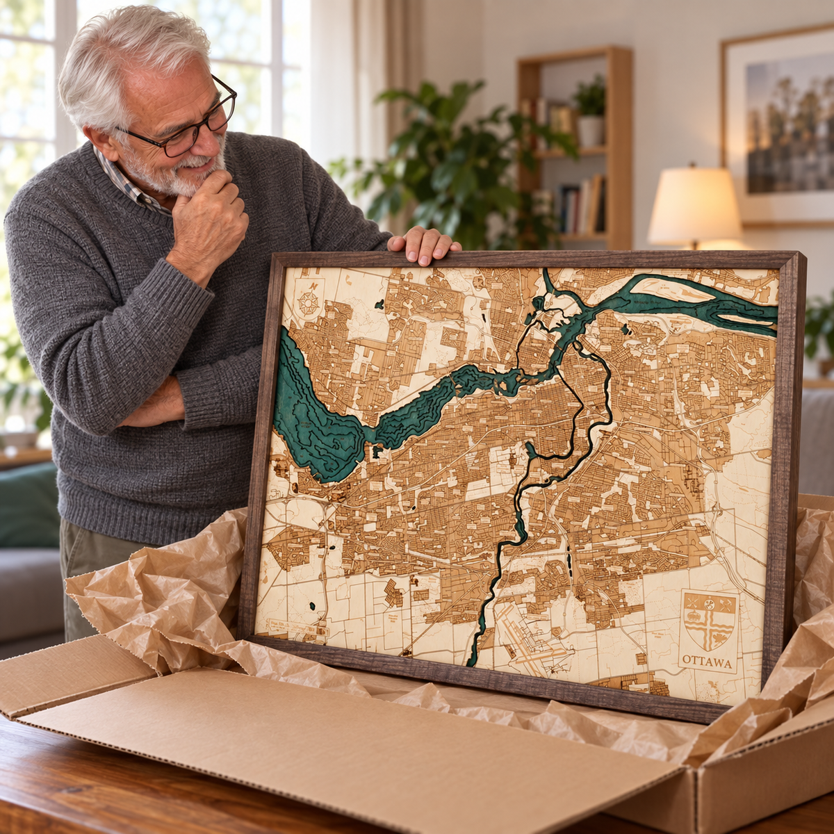 OTTAWA 3D WOODEN WALL MAP - Version L
