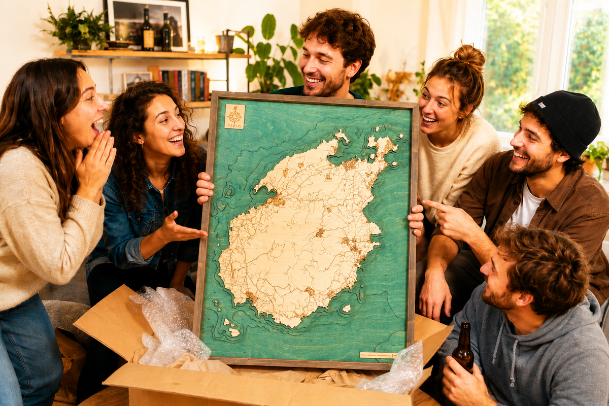 PAROS 3D WOODEN WALL MAP - Version L