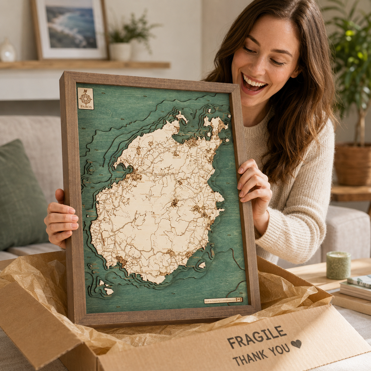 PAROS 3D WOODEN WALL MAP - Version S