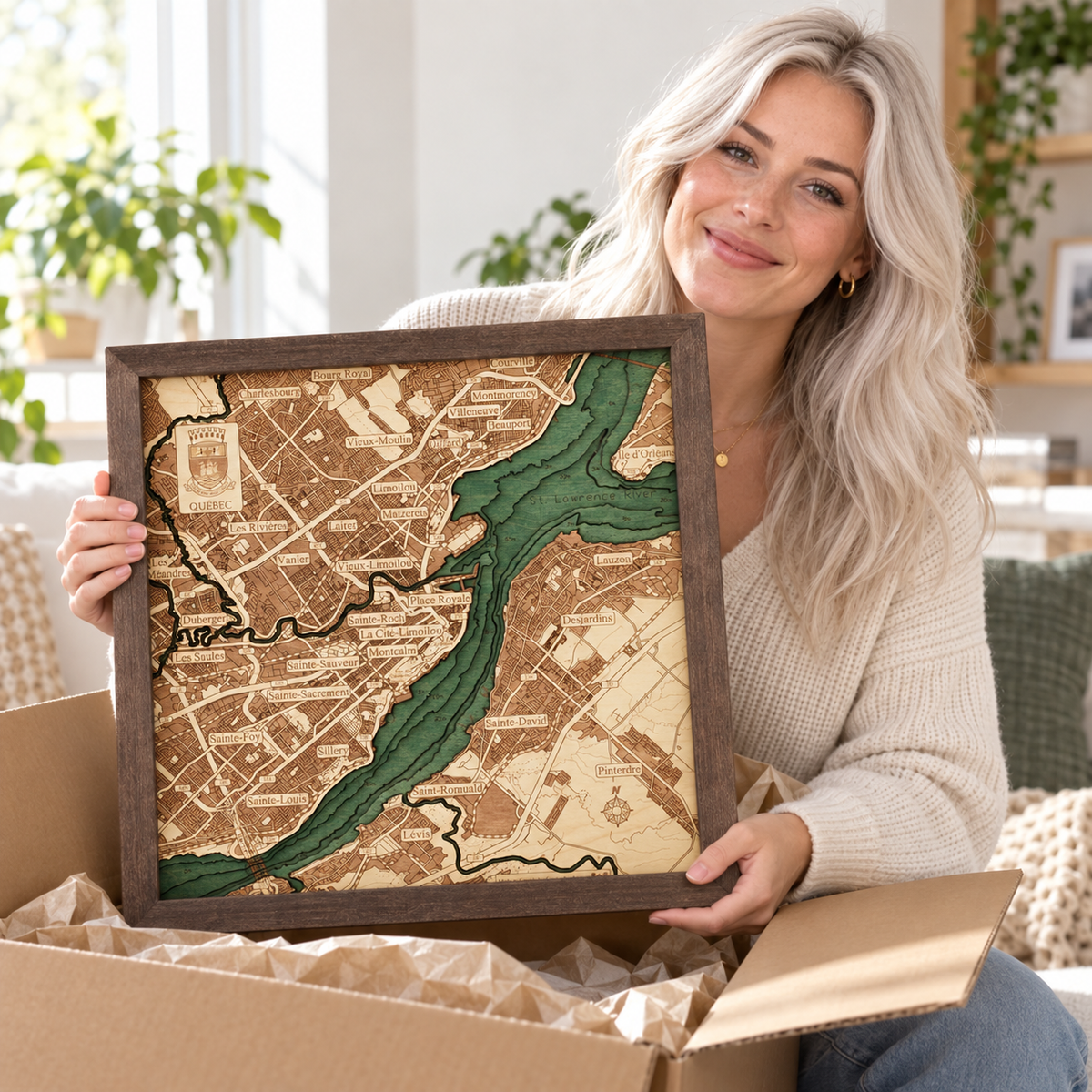 QUEBEC CITY 3D WOODEN WALL MAP - Version S