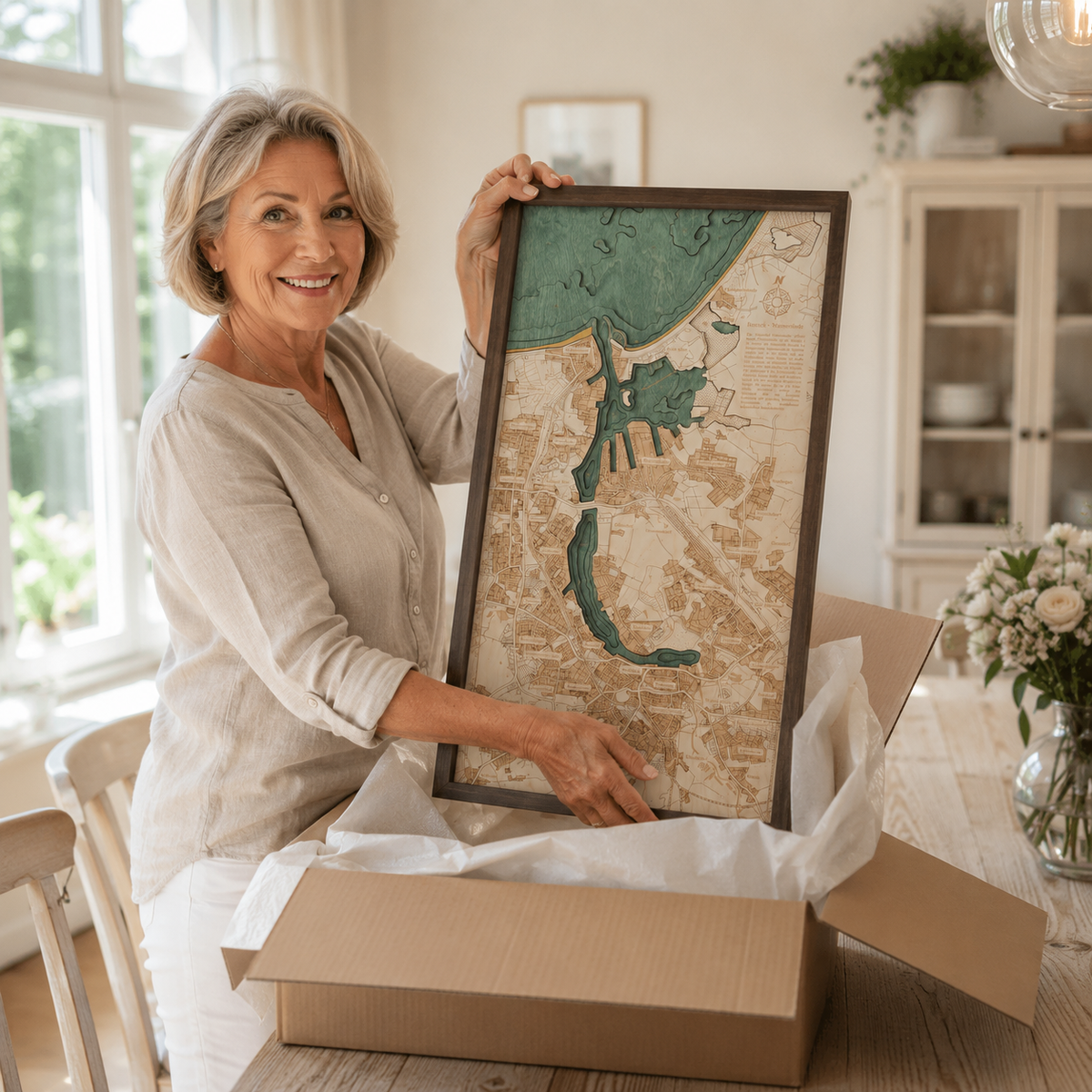 ROSTOCK-WARNEMUENDE 3D WOODEN WALL MAP - Version M