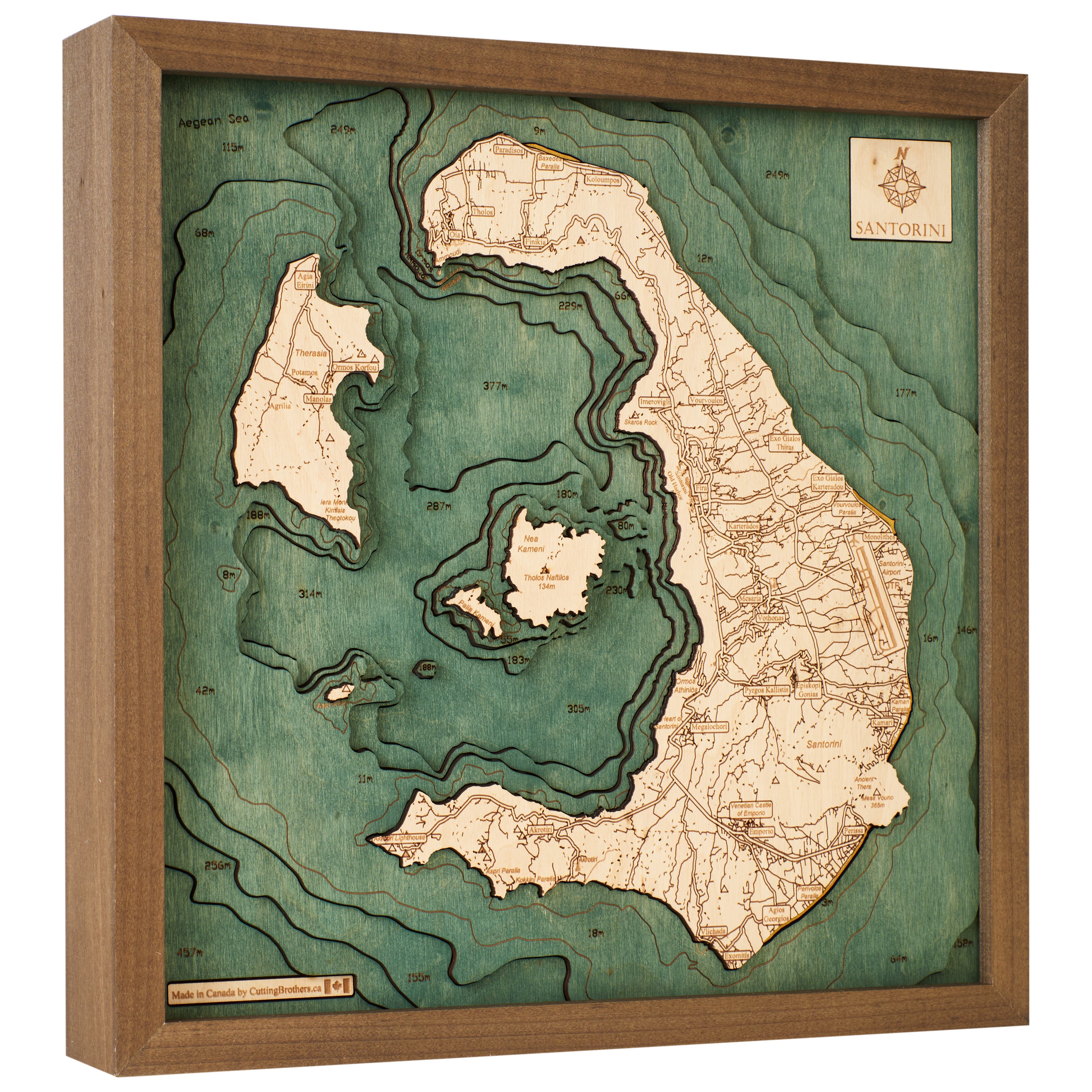 SANTORINI 3D WOODEN WALL MAP - Version S