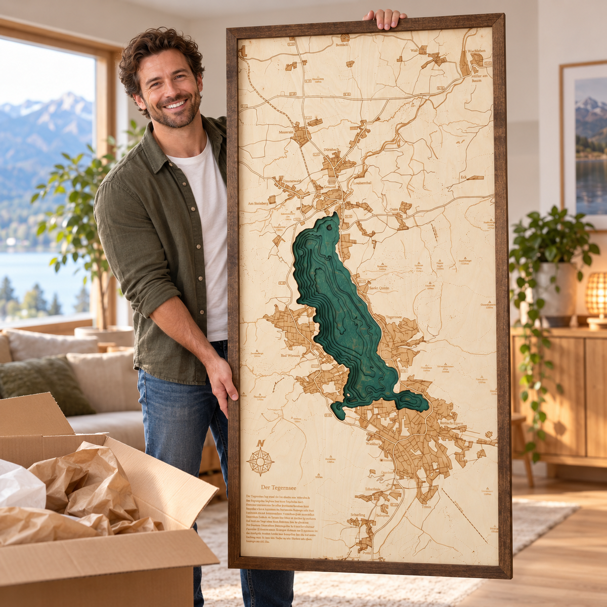 LAKE TEGERNSEE 3D WOODEN WALL MAP - VERSION XL