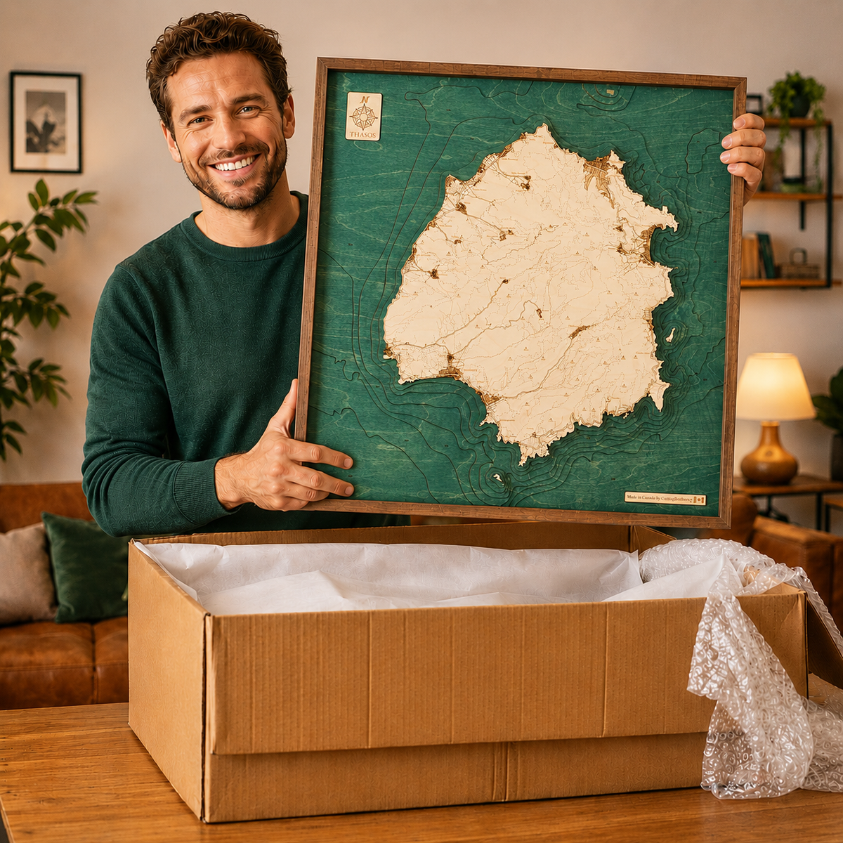 THASOS 3D WOODEN WALL MAP - Version L