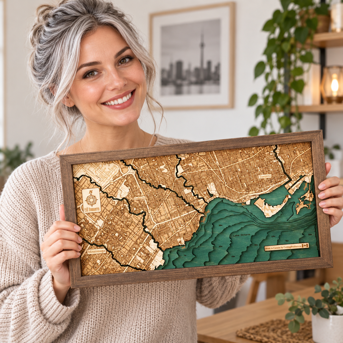 TORONTO 3D WOODEN WALL MAP - Version S