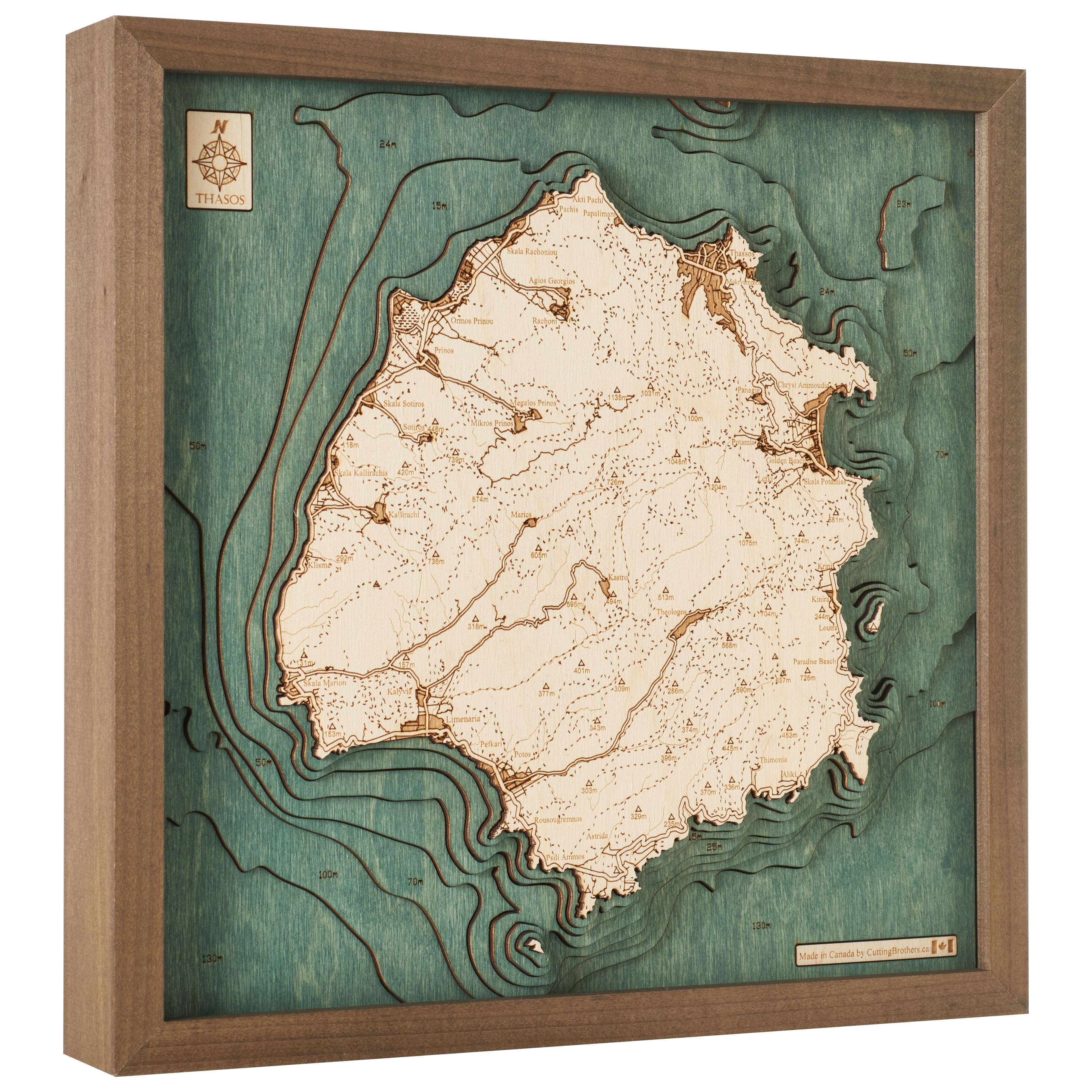 THASOS 3D WOODEN WALL MAP - Version S