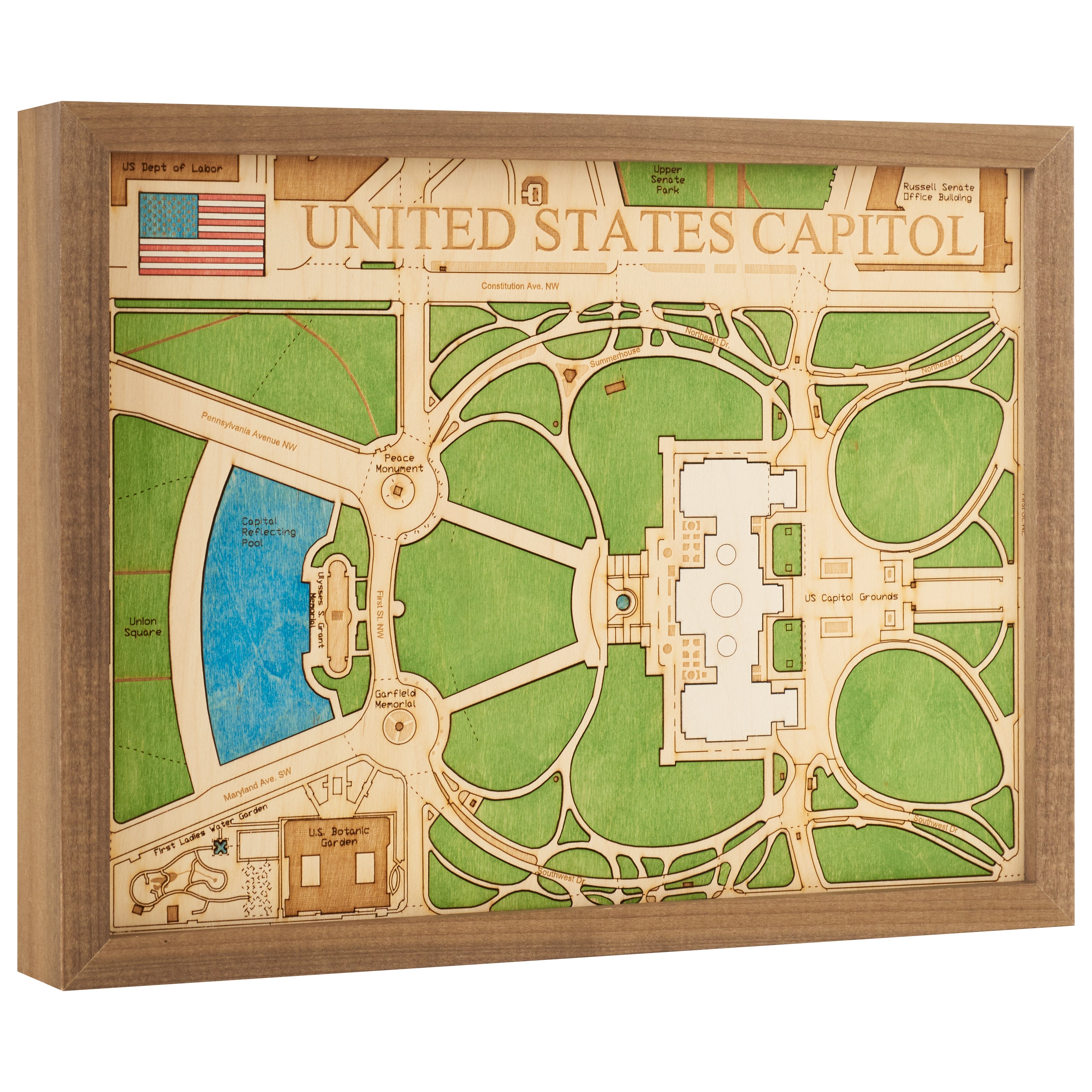 US CAPITOL - 3D wooden wall map - VERSION S