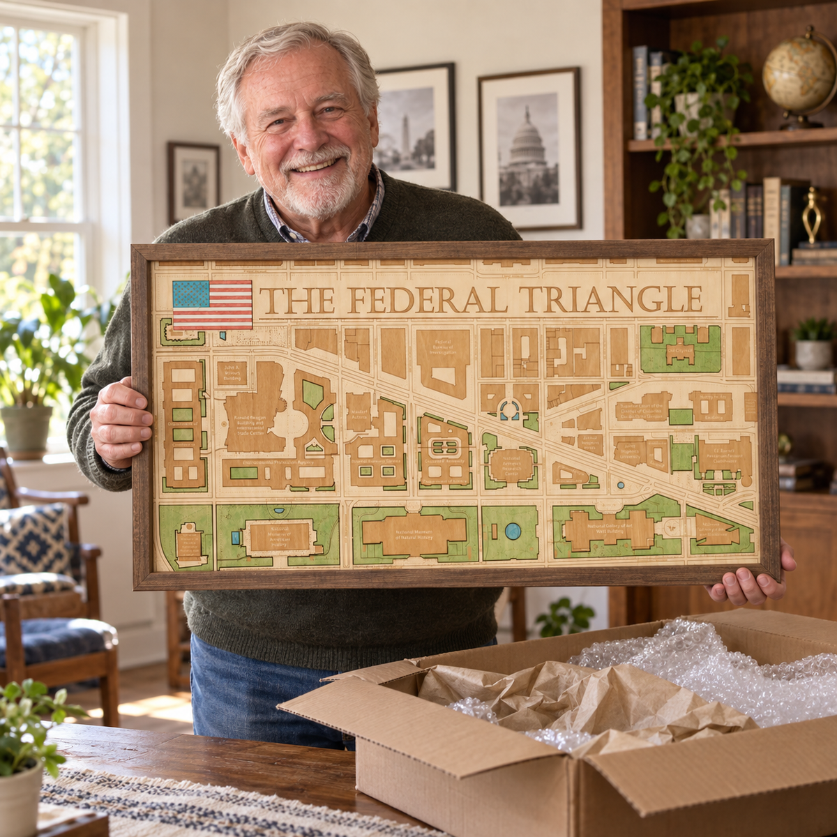 FEDERAL TRIANGLE 3D WOODEN WALL MAP - Version M