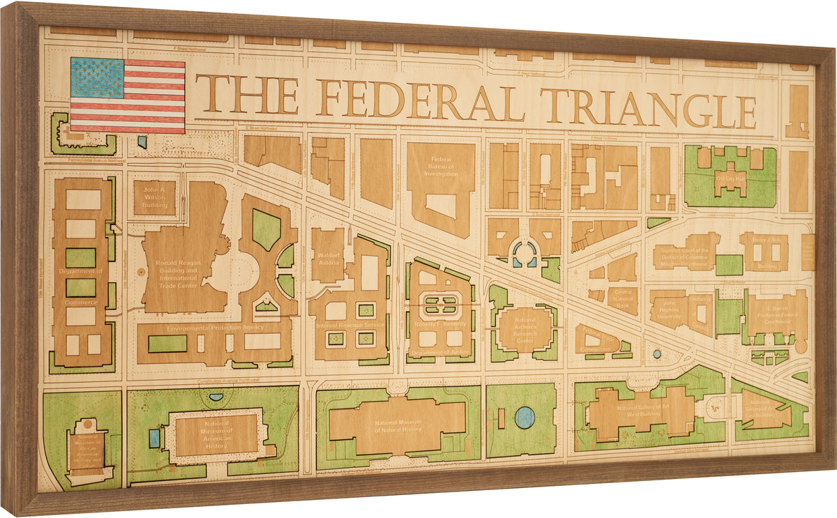 US FEDERAL TRIANGLE - 3D wooden wall map - VERSION M