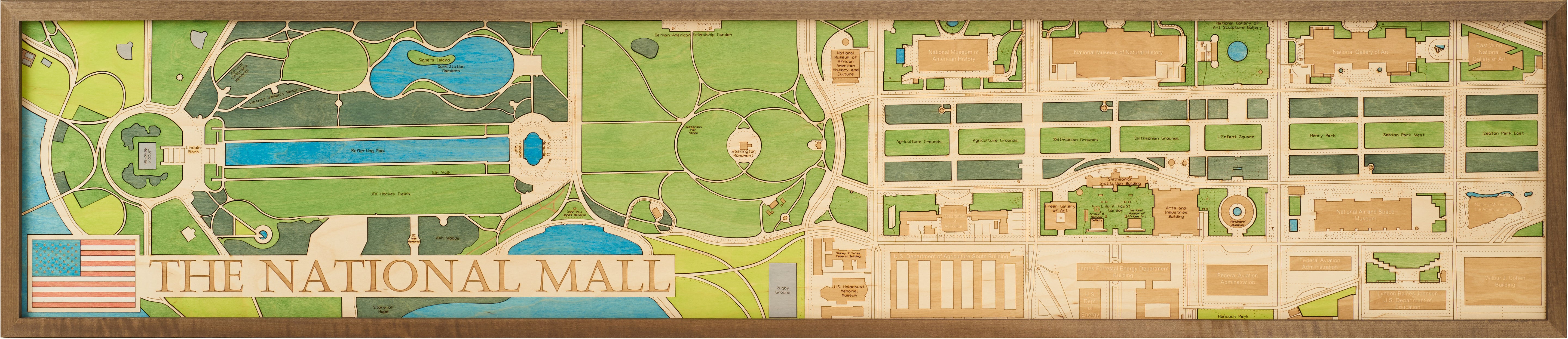 US NATIONAL MALL - 3D wooden wall map - VERSION XL