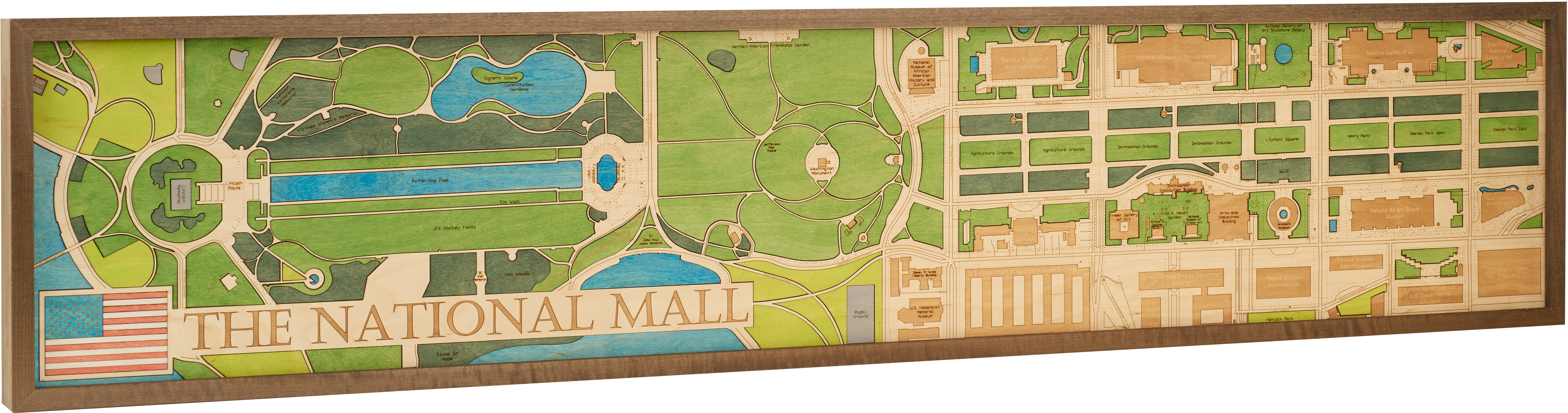 US NATIONAL MALL - 3D wooden wall map - VERSION XL