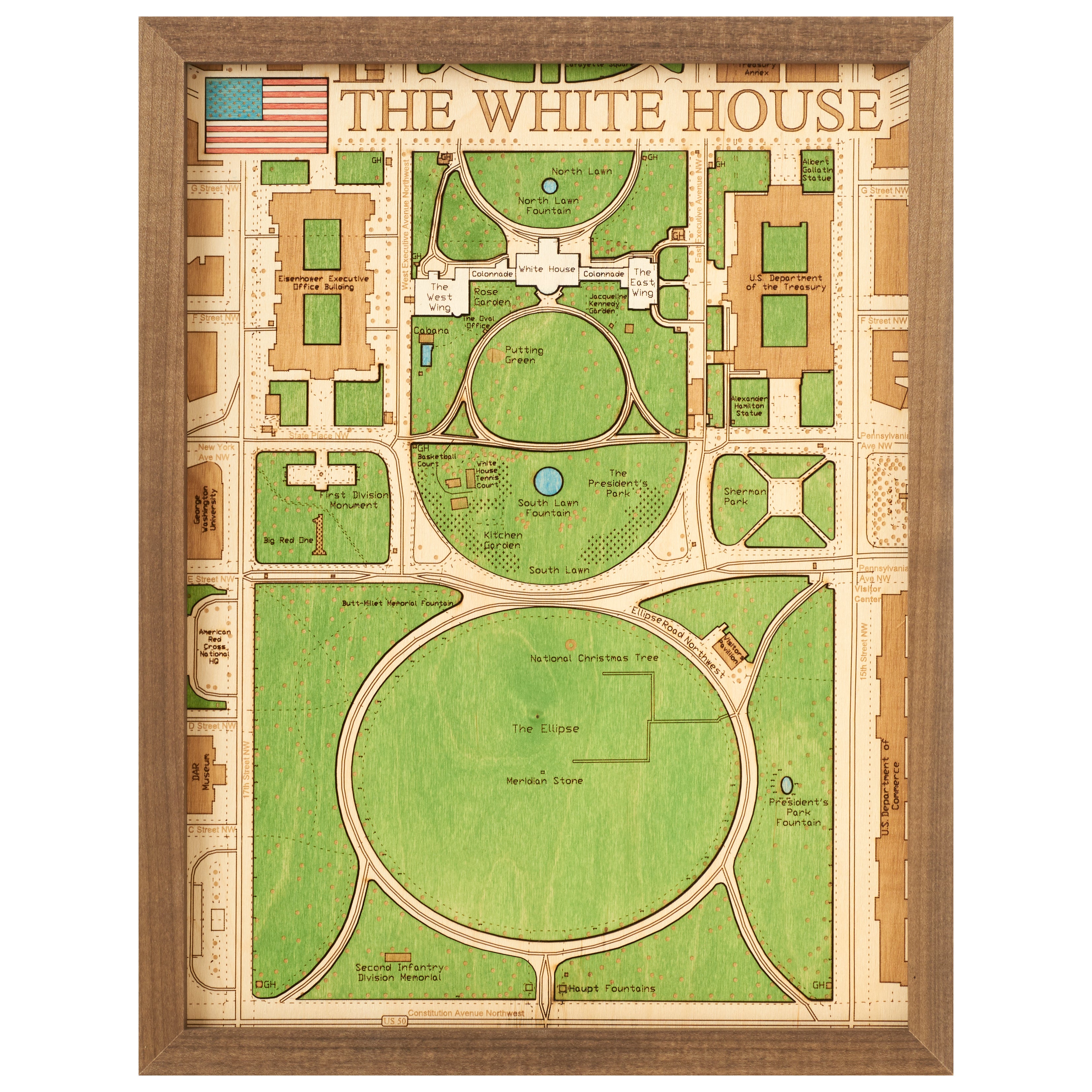 US WHITE HOUSE - 3D wooden wall map - VERSION S
