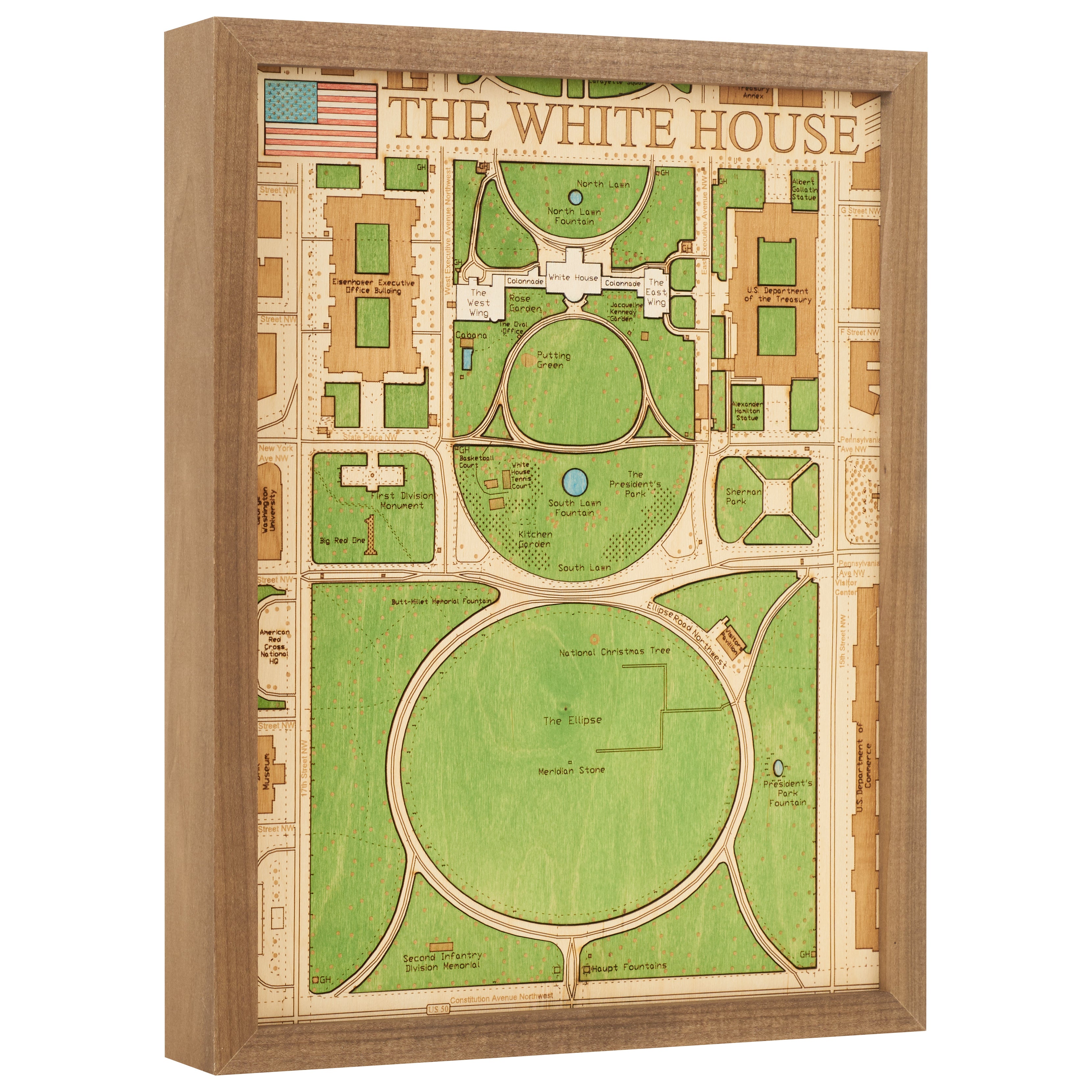 US WHITE HOUSE - 3D wooden wall map - VERSION S