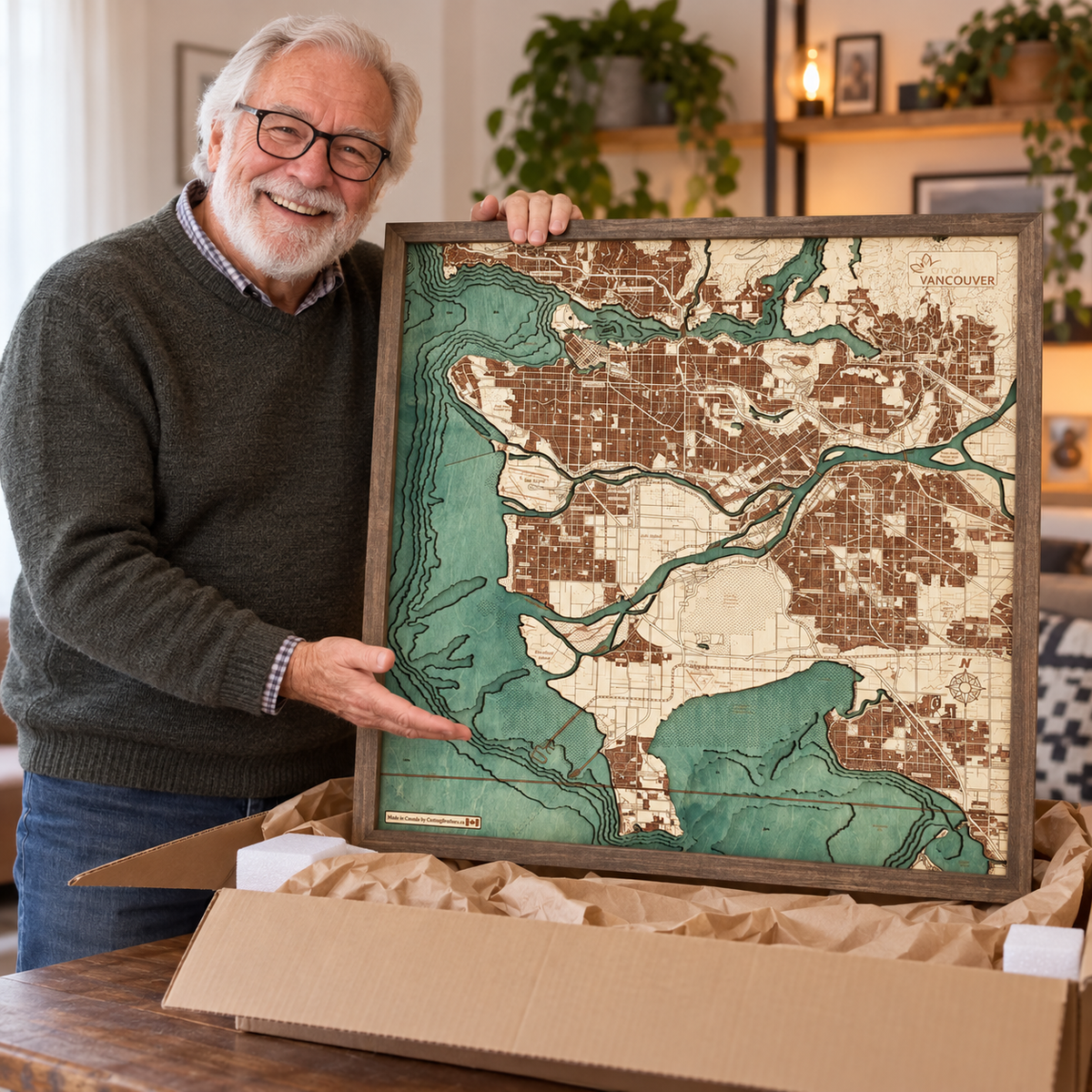 VANCOUVER 3D WOODEN WALL MAP - Version L