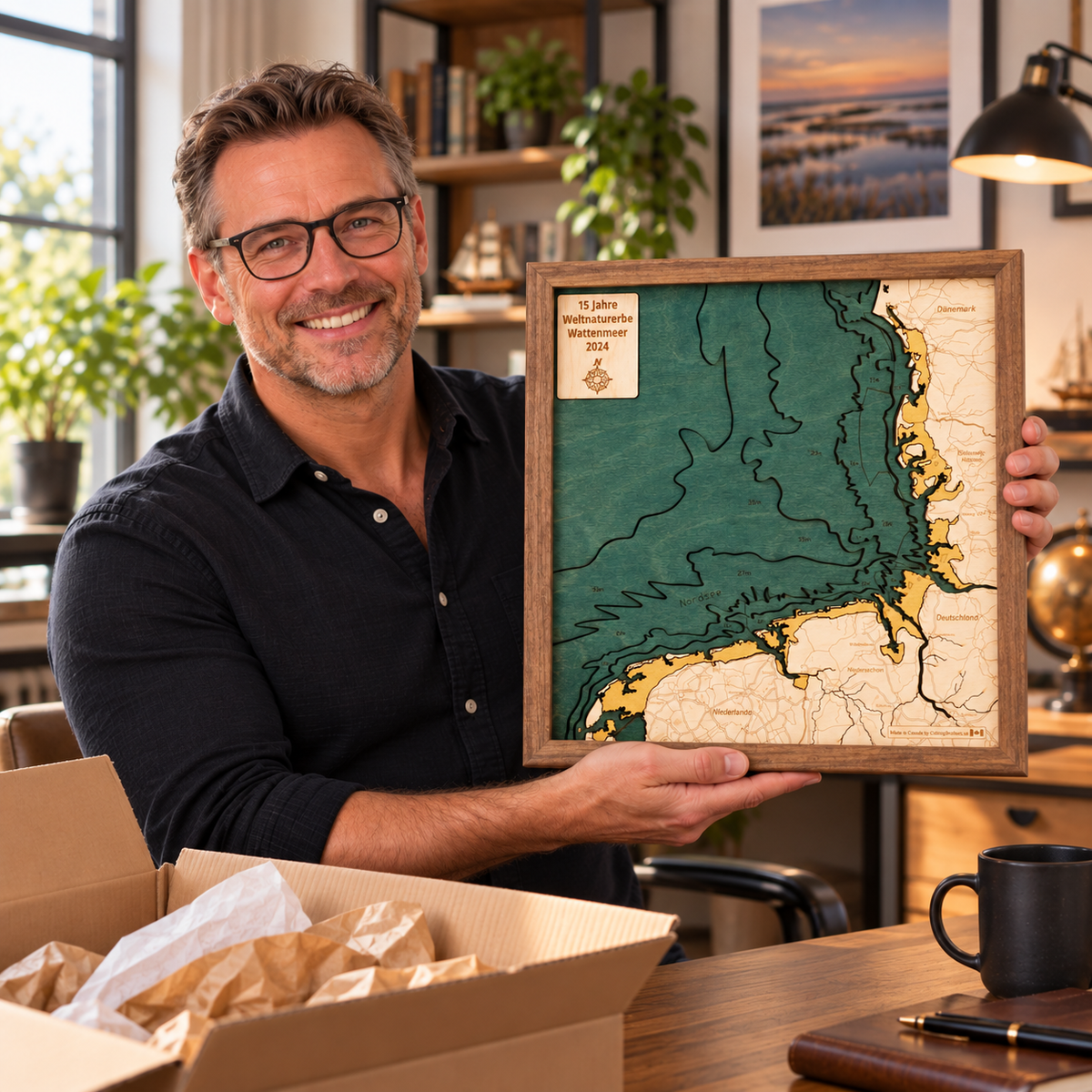WADDENSEA 3D WOODEN WALL MAP - Version S