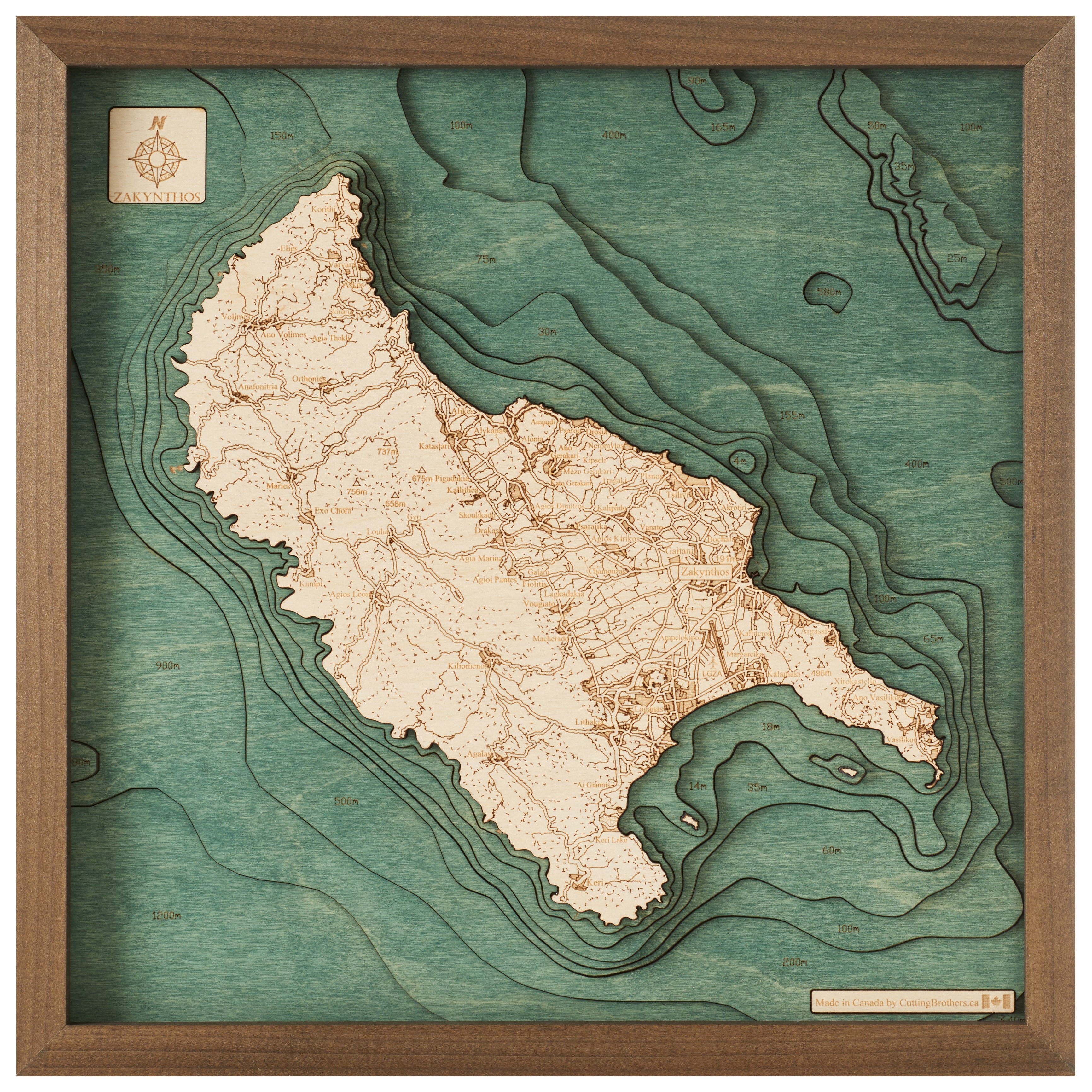 ZAKYNTHOS 3D WOODEN WALL MAP - Version S