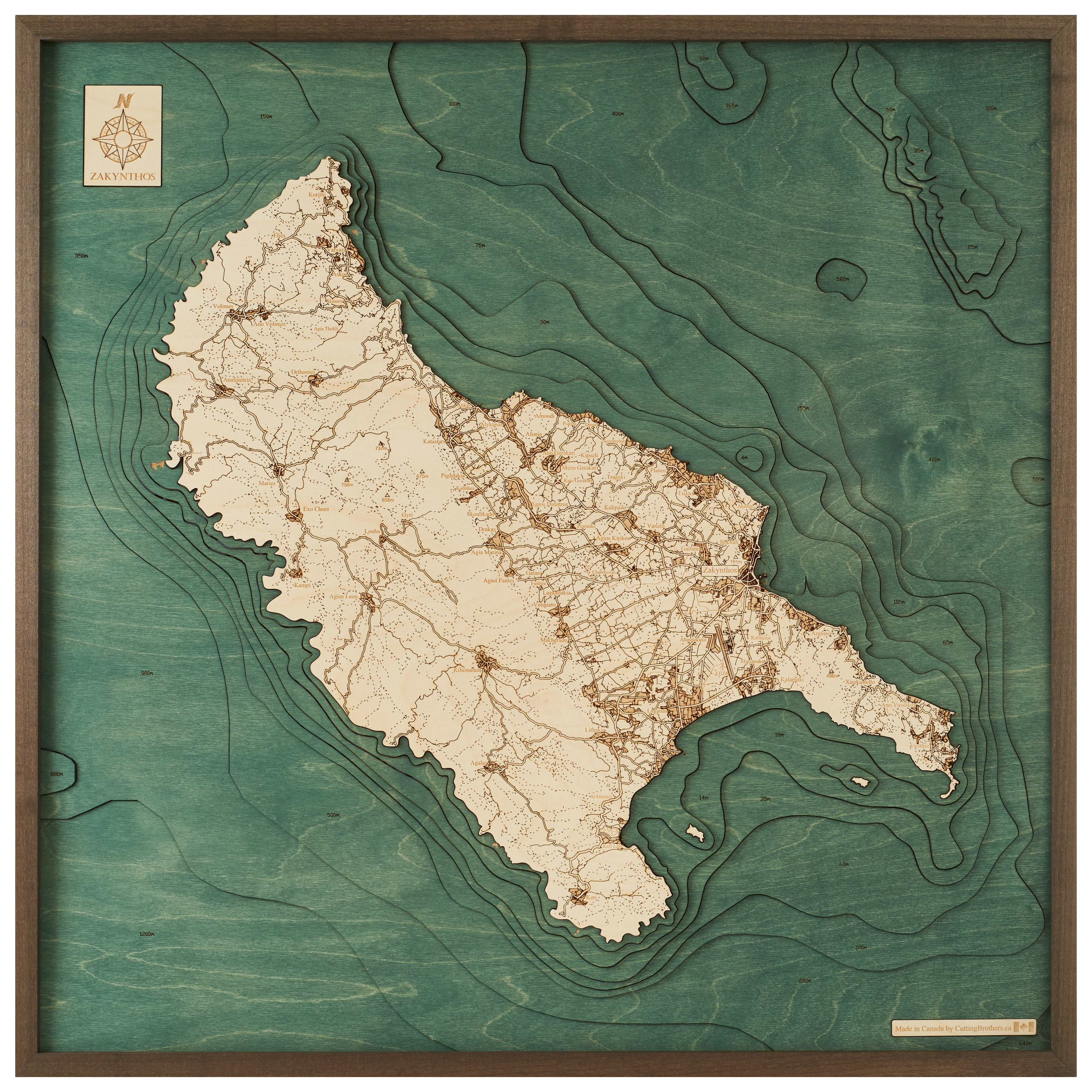 ZAKYNTHOS 3D WOODEN WALL MAP - Version L